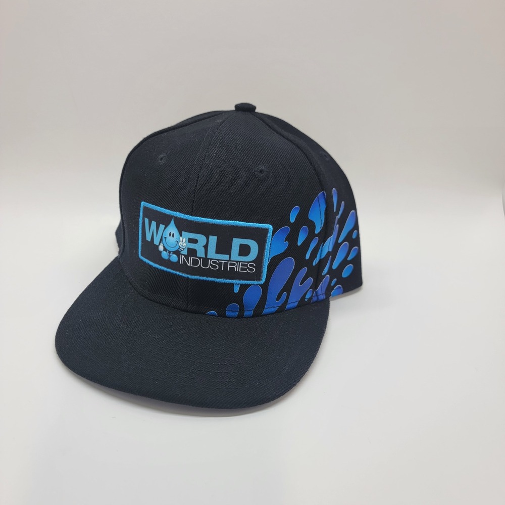 World Industries Wet Willy Snapback Hat Black Blue Splash Skate Cap WI-HT14274AQ